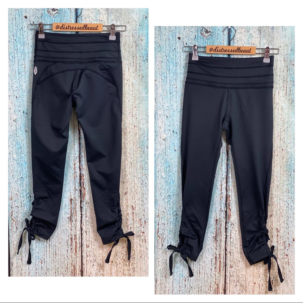 FREE PEOPLE NWOT Black Swerve Tie Ankle Leggings - Picture 4 of 16